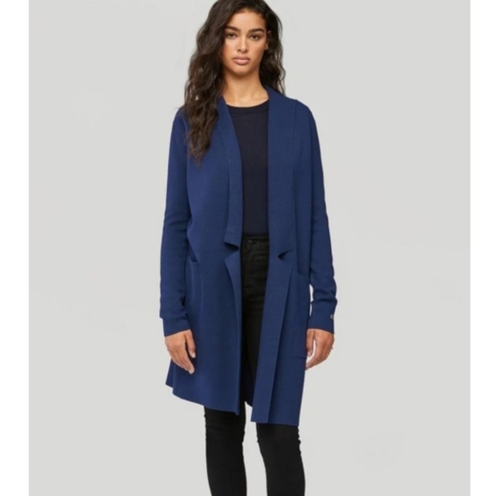Soia Kyo Luxury Benela Coatigin Long Open Cardigan Dark Blue Lapis Size Small